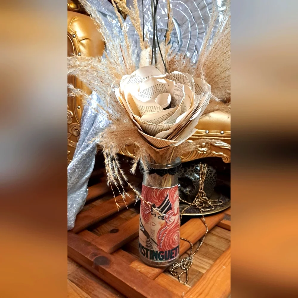 One Of A Kind. Handmade Art Deco Vase with Dried Floral Arrangement.